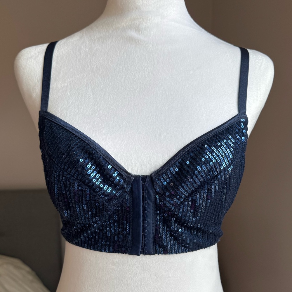 MODA International Victoria’s Secret VS Navy Blue Sequin Bralette Bustier Size 4